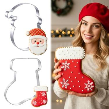 Imagem de Teenyyou 2 peças de cortadores de biscoito grandes de 20 cm e cortador de biscoito gigante de aço inoxidável de Papai Noel para assar nas festas de fim de ano