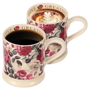Imagem de 2 peças de caneca de café de cerâmica com estampa rosa, canecas de café engraçadas de 380 ml com alça, copo de leite de chá de cerâmica resistente ao calor de grande capacidade para café, chá