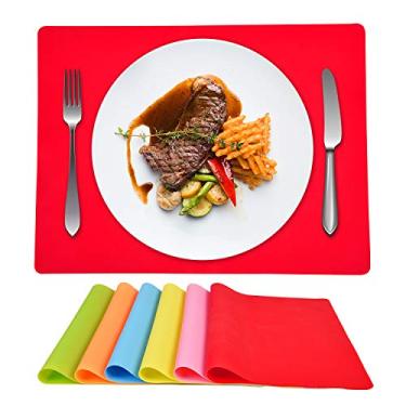 Imagem de Jogo americano de silicone, conjunto com 6, para mesa de jantar e cozinha, impermeável, jogo americano de silicone colorido para crianças e bebês, antiderrapante, jogo americano resistente ao calor