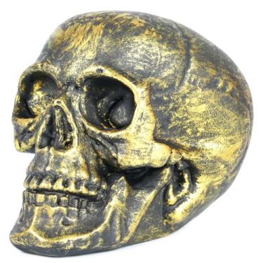 Imagem de H&W Cofrinho de esqueleto para Halloween, cofrinho de caveira, cofrinho aterrorizante, para decoração de Halloween, adereços de festa de presente (dourado)