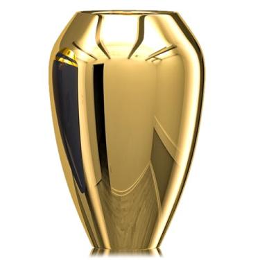 Imagem de Pequenos vasos dourados brilhantes para decoração de casa, vaso de cerâmica redondo, vaso dourado para grama dos pampas, decoração de casa moderna minimalista, mesa, lareira, prateleira, cornija