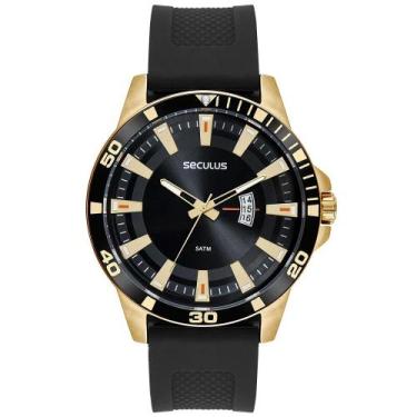 Imagem de Relógio Seculus Masculino Robusto Silicone Dourado 44226GPSVDU3