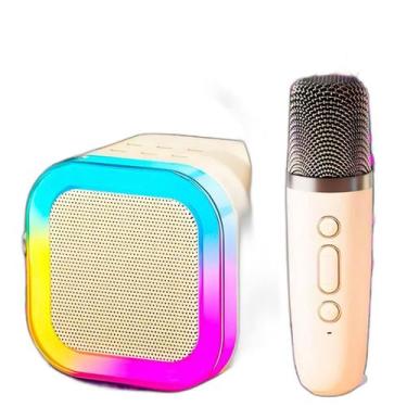 Imagem de Caixa Som Karaokê Adulto Bluetooth Microfone Sem Fio Luz Led - Relet