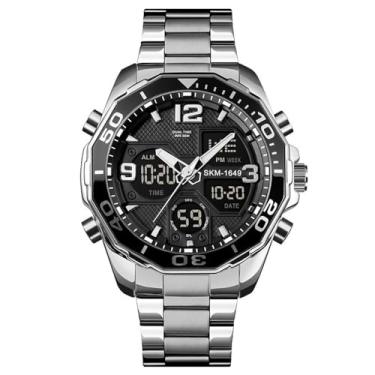 Imagem de Relógio Masculino 1649 Grande AnaDigi Analógico Digital Multifuncional Original Cronômetro Timer Calendário Ponteiro Luminoso Luz Led Noturna (Prata)