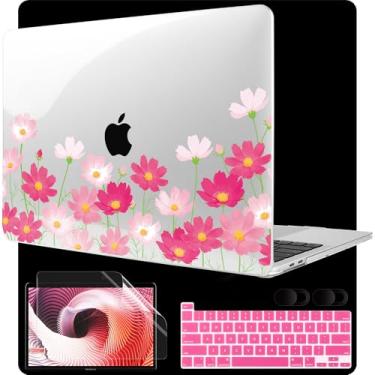 Imagem de MEEgoodo Capa para MacBook Pro 13 polegadas 2022 2021 2020 Nova A2338 M2/M1 A2251 A2289, capa rígida para laptop com teclado e capa de câmera compatível com MacBook Pro de 13 polegadas, flores rosa