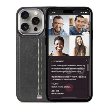 Imagem de KSOPUERT Capa de telefone de couro de tradução inteligente para iPhone 16, tradutor de voz em tempo real, aplicativo integrado, conversa instantânea bilíngue, legendas de videochamada, tradução de
