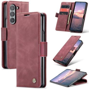 Imagem de Phernykas Capa carteira para Z Fold 6 com suporte para cartão, fecho magnético com bloqueio de suporte, à prova de choque, capa protetora de couro PU para Samsung Fold 6 Flip Case Wallet - Vermelho