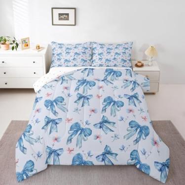 Imagem de Feelyou Conjunto de edredom floral, tamanho casal, com laço de aquarela, estilo princesa, para decoração de quarto de crianças, meninos, meninas, microfibra, ultramacia e respirável