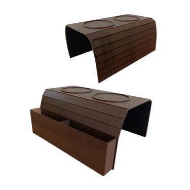 Imagem de Jogo 2 Bandejas Porta Copo + Porta Controle Para Sofá Esteira Ajustável(kit 2 Esteiras Tabaco)