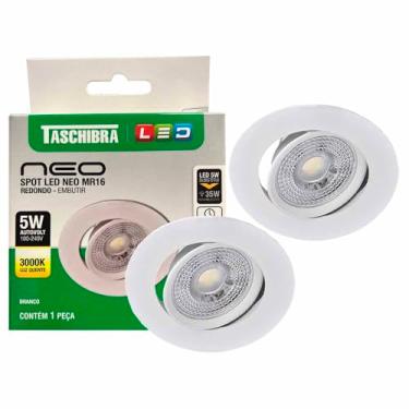 Imagem de Kit 2 Spot Led Neo Mr16 Embutir Redonda 5w Taschibra 3000k