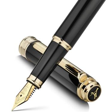 Imagem de MCNTEIK Caneta-tinteiro 317, deslumbrante laca de piano luxuosa, ponta dourada 18K (fina), lindo acabamento em ouro 24K, conversor de tinta, presente chique para homens e mulheres - elegante