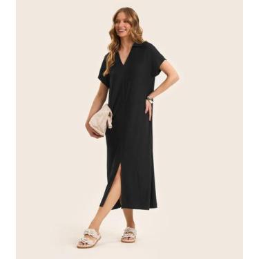 Imagem de Vestido Midi em Visco Creponada Rovitex Preto, GG, Preto