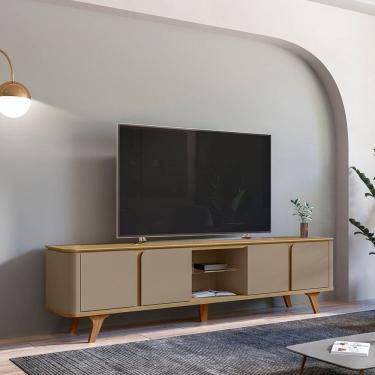 Imagem de Rack para Tv 60 Polegadas com Pés em Madeira Maciça 217cm Cantos Curvos Roma Hannover/Cinza