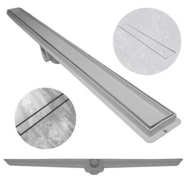 Imagem de Ralo Linear Banheiro Seca Box 5x80 Oculto Plástico Coletor Cinza com S