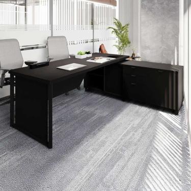 Imagem de Mesa de Escritório Diretor em L 2,00 com Caixa de Tomadas e Armário Lateral Corporate Preto