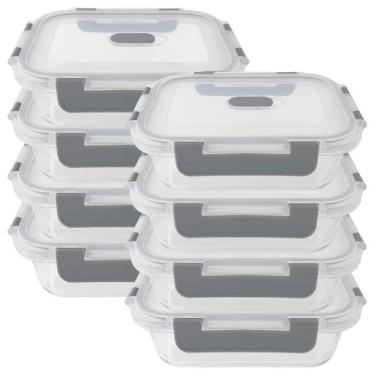 Imagem de Kit 8 Pote de Vidro Marmita Fit Dieta Tampa Hermética 640mL - Sular