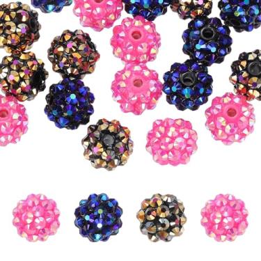 Imagem de PATIKIL Contas de strass de resina de 12 mm para caneta com contas, pacote com 30 bolas de discoteca brilhantes em pedaços redondos de chiclete para chaveiro com contas, preto brilhante/rosa vermelho