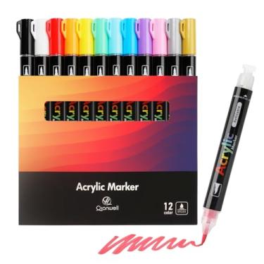 Imagem de Marcadores de tinta acrílica de 12 cores, recarregáveis, canetas de tinta de ponta fina para pedra, tecido, madeira, pedra, cerâmica, papel, marcadores para colorir para artesanato, artesanato