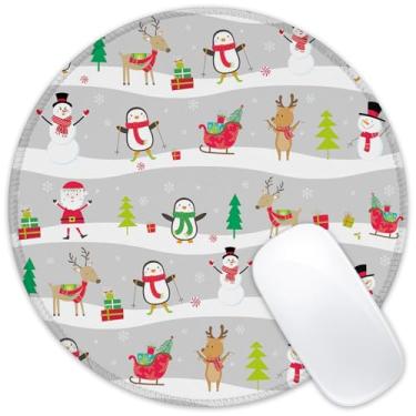 Imagem de Identiy Tapete de rato pequeno de Natal, bonito desenho animado de Papai Noel e boneco de neve, tapete de mesa redondo para teclado e mouse, base de borracha antiderrapante, bordas costuradas para