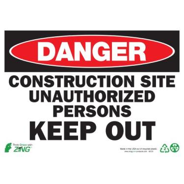 Imagem de Zing Green Products 2121 Placa de segurança de plástico reciclado "Danger Construction Site Unauthorized Persons Keep Out", 35,5 cm de comprimento, 25,4 cm de largura