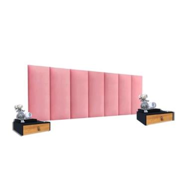 Imagem de 2 Mesas De Cabeceira Mdf + Cabeceira 1,60 Rosa Para Cama Queen Modular Com Adesivo (Preto/Nature - Rosa)