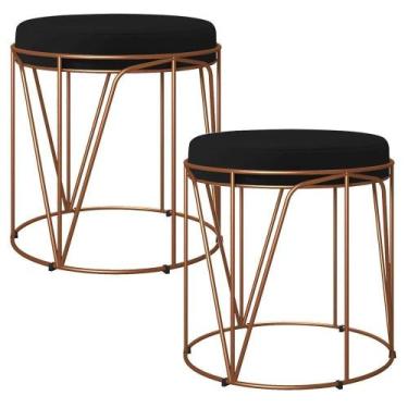 Imagem de Kit 02 Puffs Decorativo Aramado Bronze Zaya L02 Suede Preto - LYAM DEC