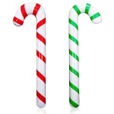 Imagem de Decorações de balões de bengala de doces de Natal - 2 peças de balões infláveis grandes de bengala doce, 28 x 89 cm, flutua vermelho e verde para piscina balão ao ar livre para decorações de festa de