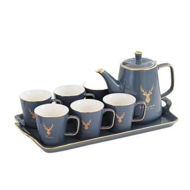 Imagem de AKALNNB Conjunto de chá de cerâmica para copos de água com bandeja, chá/café/bule de chá para 6, chá da tarde