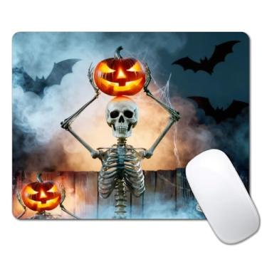 Imagem de Mouse pad Pumpkin Halloween para mesa, computador portátil, pequeno mouse pad para laptop sem fio, 24 x 20 cm, design de base de borracha antiderrapante, superfície lisa, para casa, escritório e