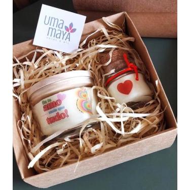 Imagem de Kit Romântico com 2 Velas Aromáticas Vegetais em Potes de Vidro - Caix