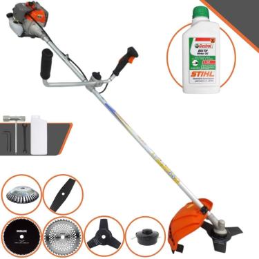 Imagem de Roçadeira Aparador de Grama À Gasolina Vulcan VP330P 33cc 1,2HP 10.000rpm Completo Com Kit 4 Lâminas + Carretel Nylon + Escova de Aço + ÓLEO STIHL 2T