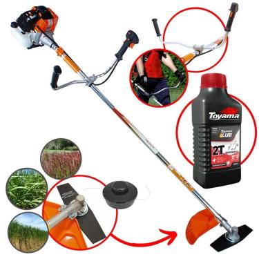 Imagem de Roçadeira Multifunções Vulcan VR430-S À Gasolina 1,7HP de Potência 43cc 10.000rpm Com Carretel de Nylon + Faca 2 Pontas + ÓLEO TOYAMA FG50 2 Tempos
