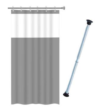Imagem de Kit Cortina Box Banheiro Antimofo + Varão Suporte de cortina - Vida Pr