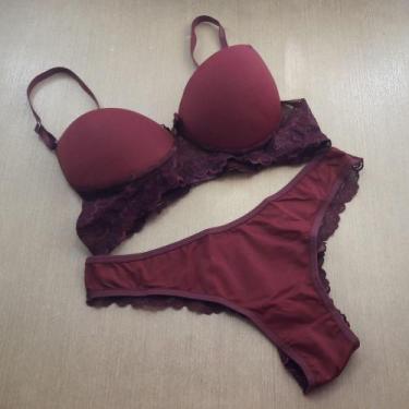 Imagem de Conjunto Base Reforçada Todo em Renda com Bojo Romântico - Kit Mania L