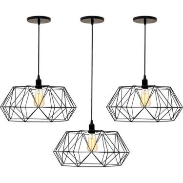 Imagem de Combo Kit com 3 Pendentes Galaxy Diamante Aramado Preto Luminária Lust