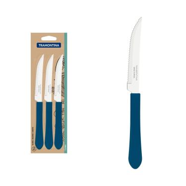 Imagem de Conjunto Facas Churrasco Inox 3 Peças Leme Azul Tramontina