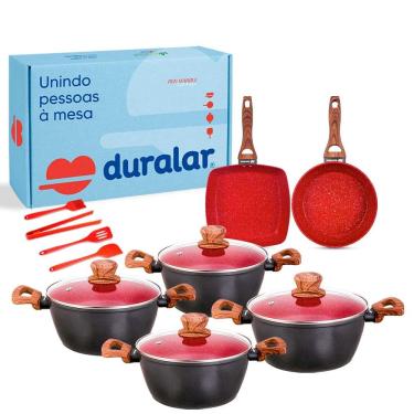 Imagem de Jogo Panelas 10 Peças Vermelho Utensílios Silicone Duralar