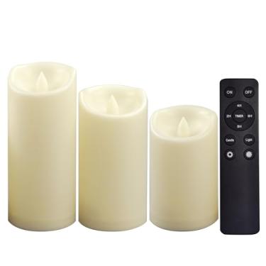 Imagem de CANDLE CHOICE Velas sem chamas operadas por bateria ao ar livre com temporizador remoto, à prova d'água, luzes elétricas de LED para lanterna, pátio, jardim, casamento, Halloween, Natal, 7,6 x 5,6,7