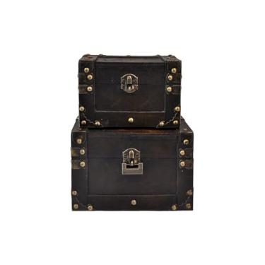 Imagem de POWER UNICO FLOWER Caixa de armazenamento vintage Treasure Lock – Baú decorativo de madeira feito à mão, caixa de lembrança perfeita para decoração de casa, joias, bugigangas e armazenamento de