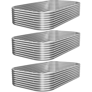 Imagem de Mostmahes 3 peças de cama elevada galvanizada de 0,9 x 6 m, cama de jardim de metal para vegetais, caixa de jardim acima do solo para flores, canteiros elevados de aço para jardinagem