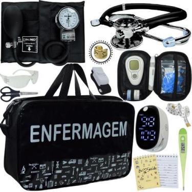 Imagem de Kit Bolsa Aparelho de Pressão Esfigmomanômetro Medidor Completo Enferm