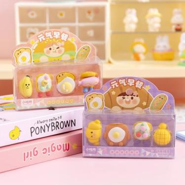 Imagem de Conjunto de 4 borrachas criativas de lápis de cor brilhante em forma de alimentos com borrachas fofas LCC726-10