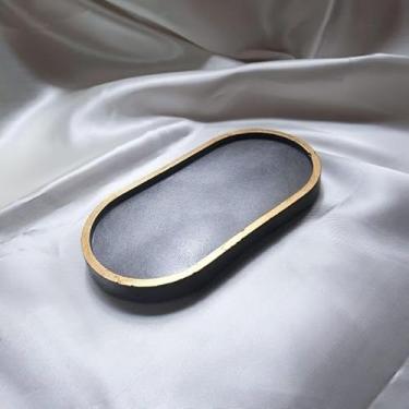 Imagem de Kit Bandeja Decorativa Oval Granilite Marmorizada Multiuso Porta Jóias Velas e Acessórios Bandeja Organizadora em Concreto Impermeável para Banheiro e Escritório (Cinza gold)
