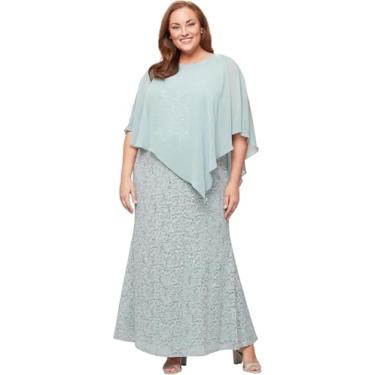 Imagem de S.L. Fashions Vestido feminino plus size longo de lantejoulas renda com contas capelet mãe da noiva, vestido formal de noite, Sálvia, 48