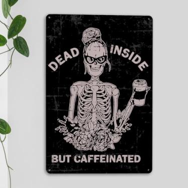 Imagem de Placa de parede retrô engraçada de caveira gótica café metal para casa cozinha escritório café bar clube fazenda restaurante decoração presentes de aniversário para mulheres homens amantes de café