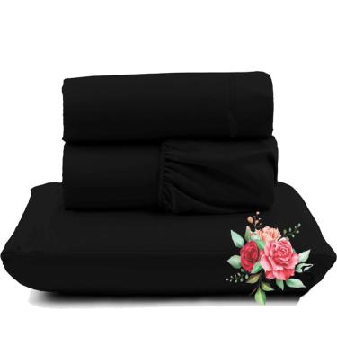 Imagem de Jogo de Lençol Dia a Dia Percal Solteiro  3 Peças Barato - Preto