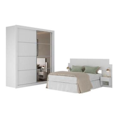 Imagem de Guarda Roupas Casal Espelho E Cabeceira Com 2 Mesas De Cabeceira Multi