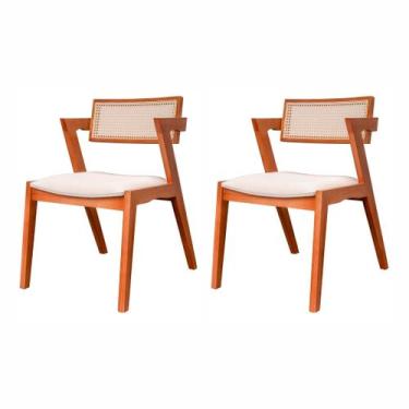 Imagem de Kit 2 cadeiras Madeira Maciça, Rattan de Fibra 100% Natural e Estofada