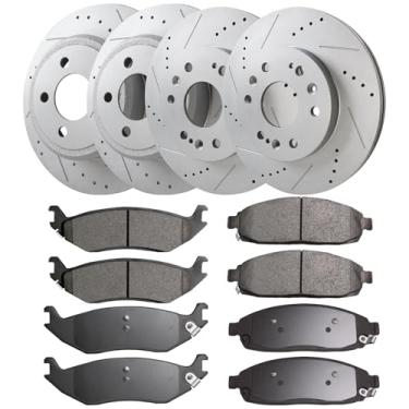 Imagem de EXPPOWER Kit de freio de substituição dianteiro e traseiro 4 peças de rotores de freio + 8 pastilhas aptas para Chrysler Aspen 2007-2009, para Dodge para Durango 2007-2009, para Dodge Ram 1500 2006