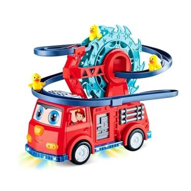 Imagem de Genérico Caminhão de Bombeiros Infantil com Luzes e Música, Brinquedo Educativo com Pista de Escalada e Patos, Vermelho e Azul